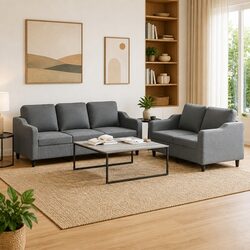 2-Piece Sofa Set with Durable Grey Fabric Upholstery