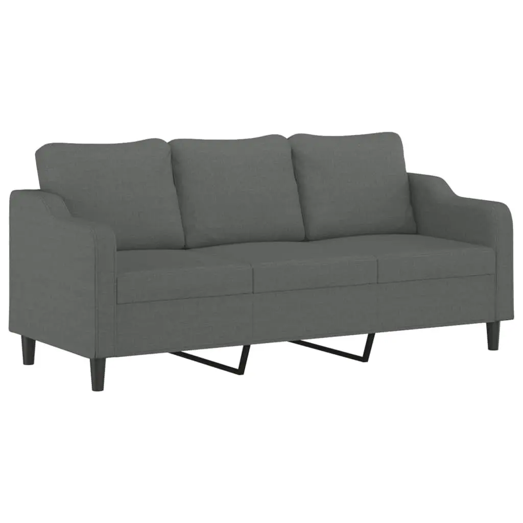 3 Piece Sofa Set Grey Fabric Couch with Cushions Footstool Living Room Furniture