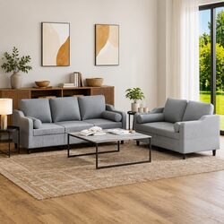 2 Piece Sofa Set with Grey Fabric Upholstery