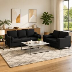 2-Piece Black Sofa Set with Pillows and Durable Frame