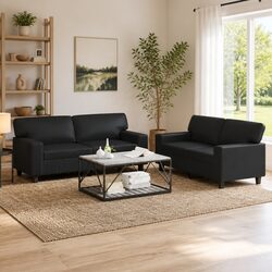 2-Piece Black Sofa Set with Durable Faux Leather Upholstery