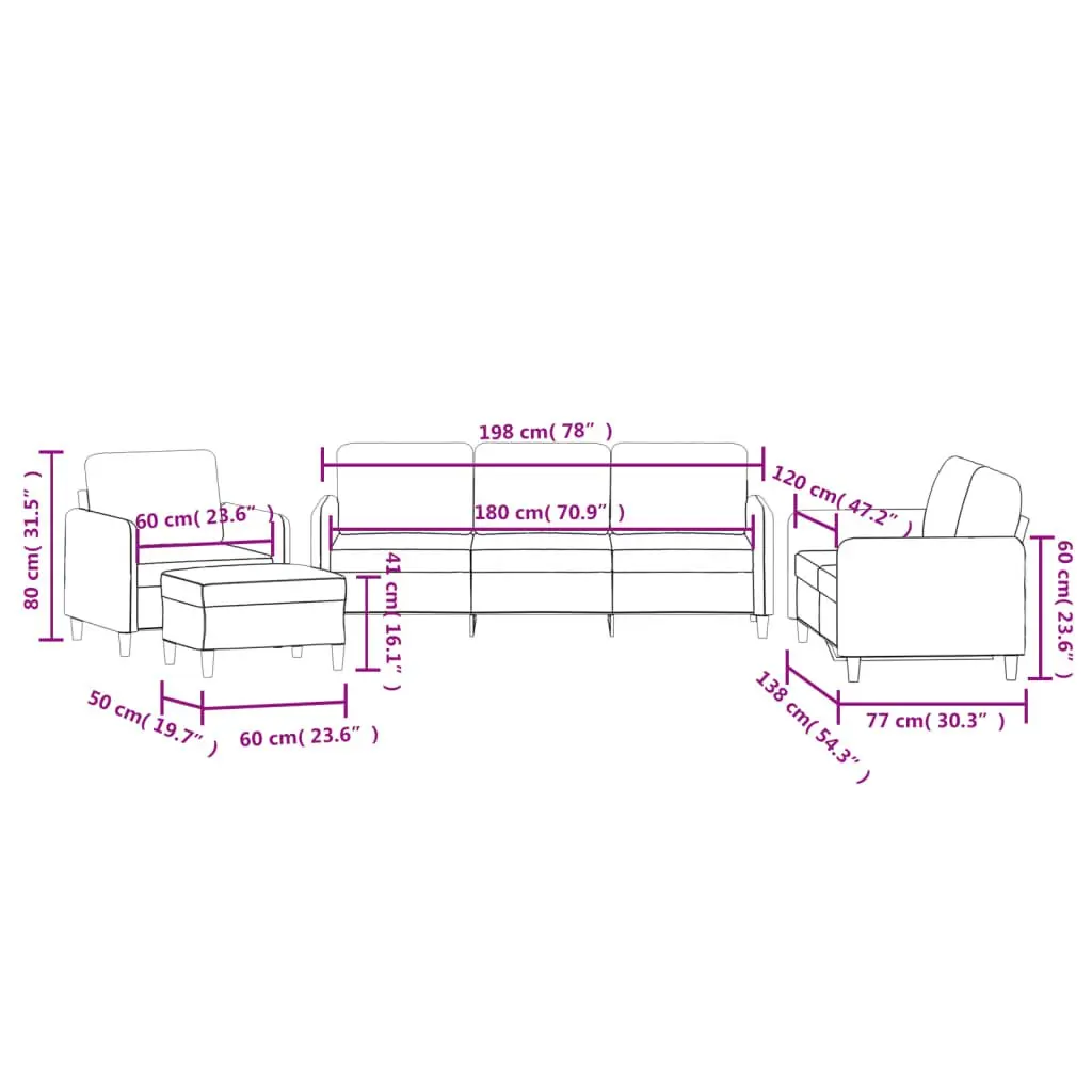 Sofa Set Velvet Comfort 4 Piece Grey