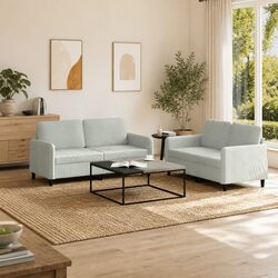 2 Piece Sofa Set in Grey Velvet with Sturdy Frame
