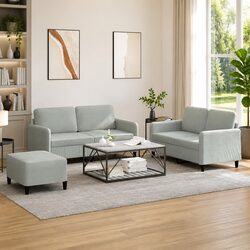 3 Piece Lounge Suite in Grey Velvet with Footstool