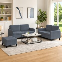 3 Piece Sofa Set in Grey Velvet with Footstool