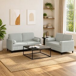 2 Piece Grey Velvet Sofa Set with Decorative Pillows