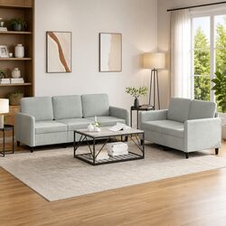 2 Piece Grey Velvet Sofa Set with Sturdy Construction