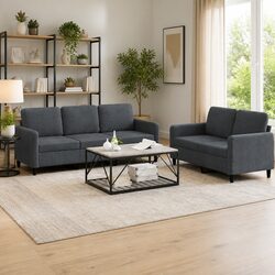 2 Piece Sofa Set in Grey Velvet with Sturdy Construction