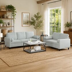 Modern 2 Piece Sofa Set in Light Grey Velvet