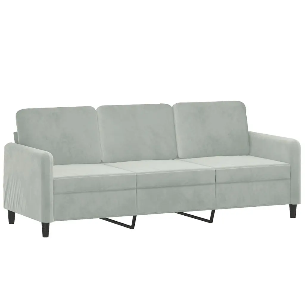 2 Piece Sofa Set Light Grey Velvet Couch with Pillows Living Room Furniture