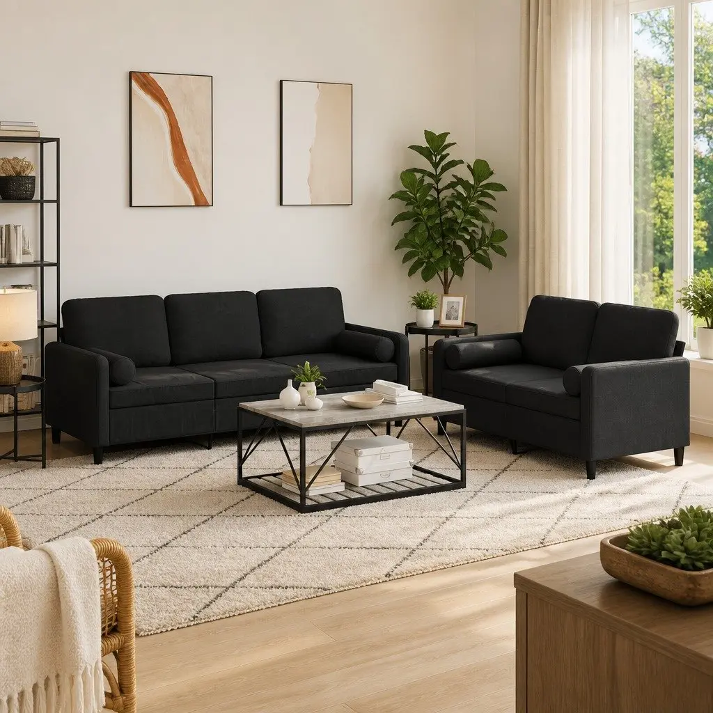 Sofa Set Soft Velvet 2 Piece Black