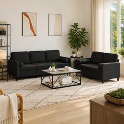2-Piece Black Velvet Sofa Set with Durable Frame