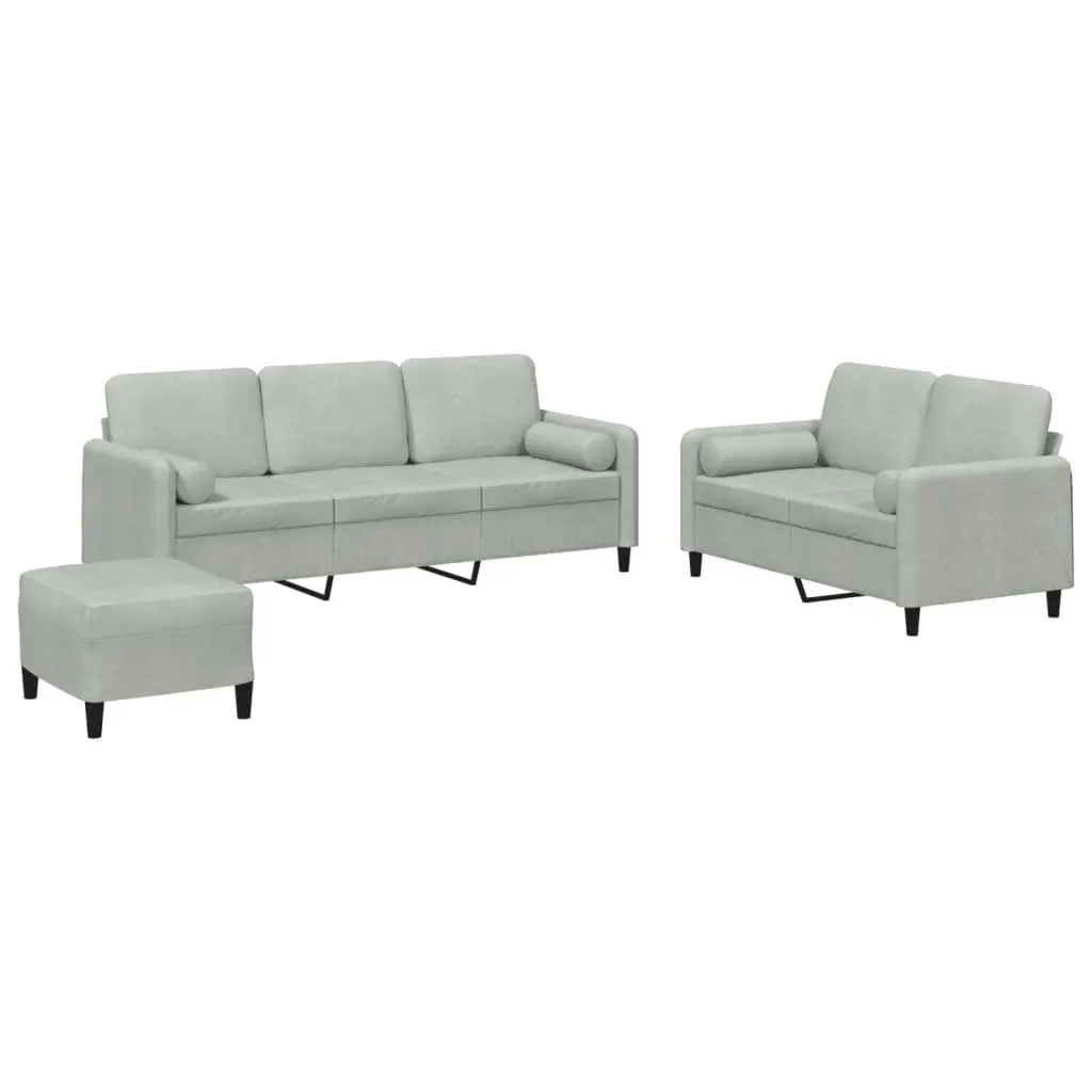 Sofa Set Soft Velvet Compact 3 Piece Grey