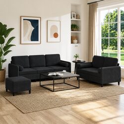 3 Piece Sofa Set with Black Velvet Upholstery