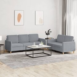 Grey Fabric Sofa Set 2 Piece Living Room Lounge Suite with Cushions
