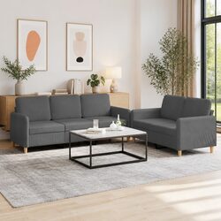 2 Piece Lounge Suite in Dark Grey Fabric with Cushions