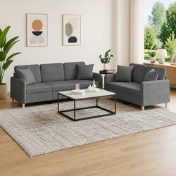 Durable Grey Fabric 2 Piece Sofa Set with Pillows Included