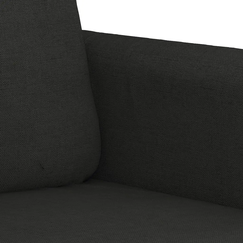 3 Piece Sofa Set Black Fabric Couch with Throw Pillows Footstool Living Room