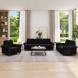 3-Piece Velvet Upholstered Sofa Set in Black