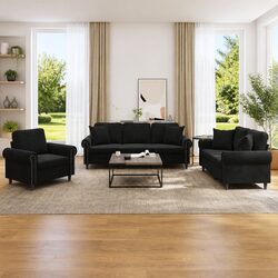 3 Piece Black Velvet Sofa Set Specifications and Details