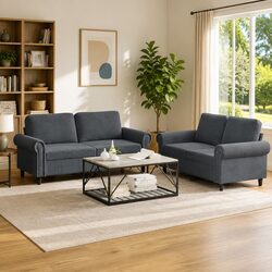 2 Piece Sofa Set in Grey Velvet with Sturdy Construction