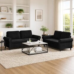 2 Piece Velvet Sofa Set with Black Upholstery