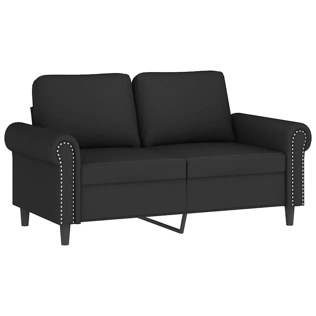 3 Piece Sofa Set Black Velvet Couch with Throw Pillows Footstool Living Room
