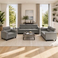 Grey Microfibre Sofa Set: 3 Piece Lounge Suite