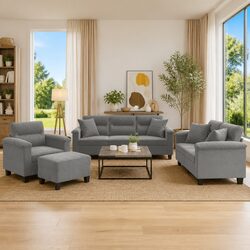Compact 4 Piece Sofa Set in Grey Microfibre Fabric