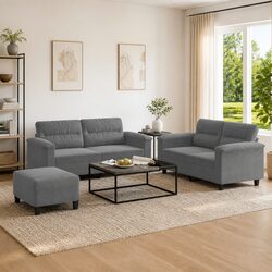 Grey Microfibre 3 Piece Sofa Set with Footstool