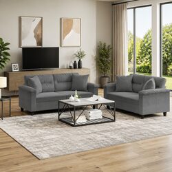 2 Piece Sofa Set in Grey Microfibre Fabric