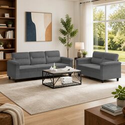 Durable 2 Piece Sofa Set with Grey Microfibre Fabric