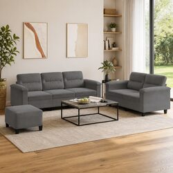 Grey Microfibre 3 Piece Sofa Set with Cushions