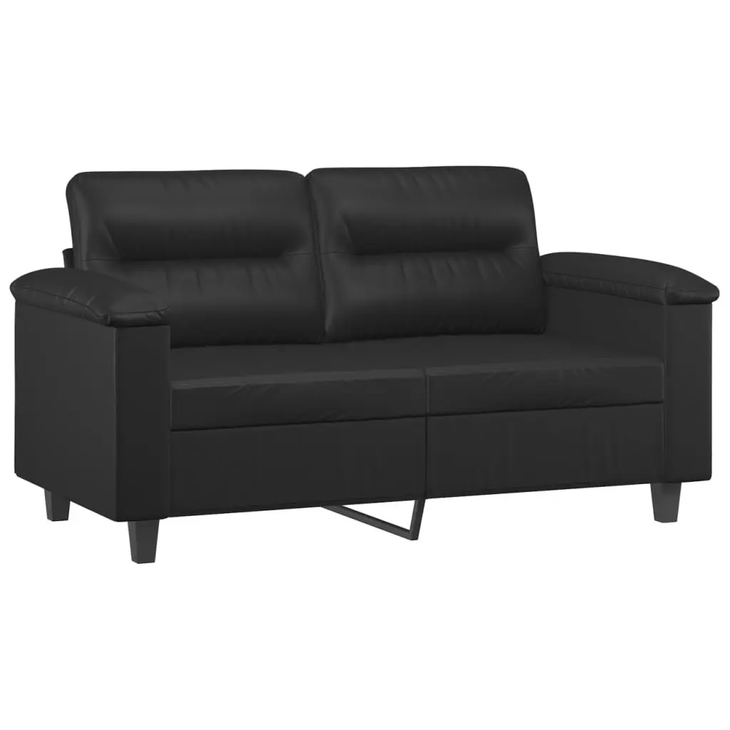 2 Piece Sofa Set Black Faux Leather Lounge Couch with Cushions Living Room
