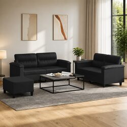 Durable 3 Piece Sofa Set with Footstool and Cushions