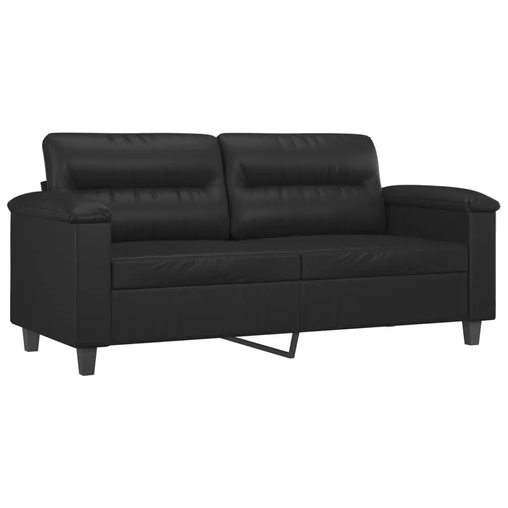 3 Piece Sofa Set with Cushions Footstool Black Faux Leather Living Room