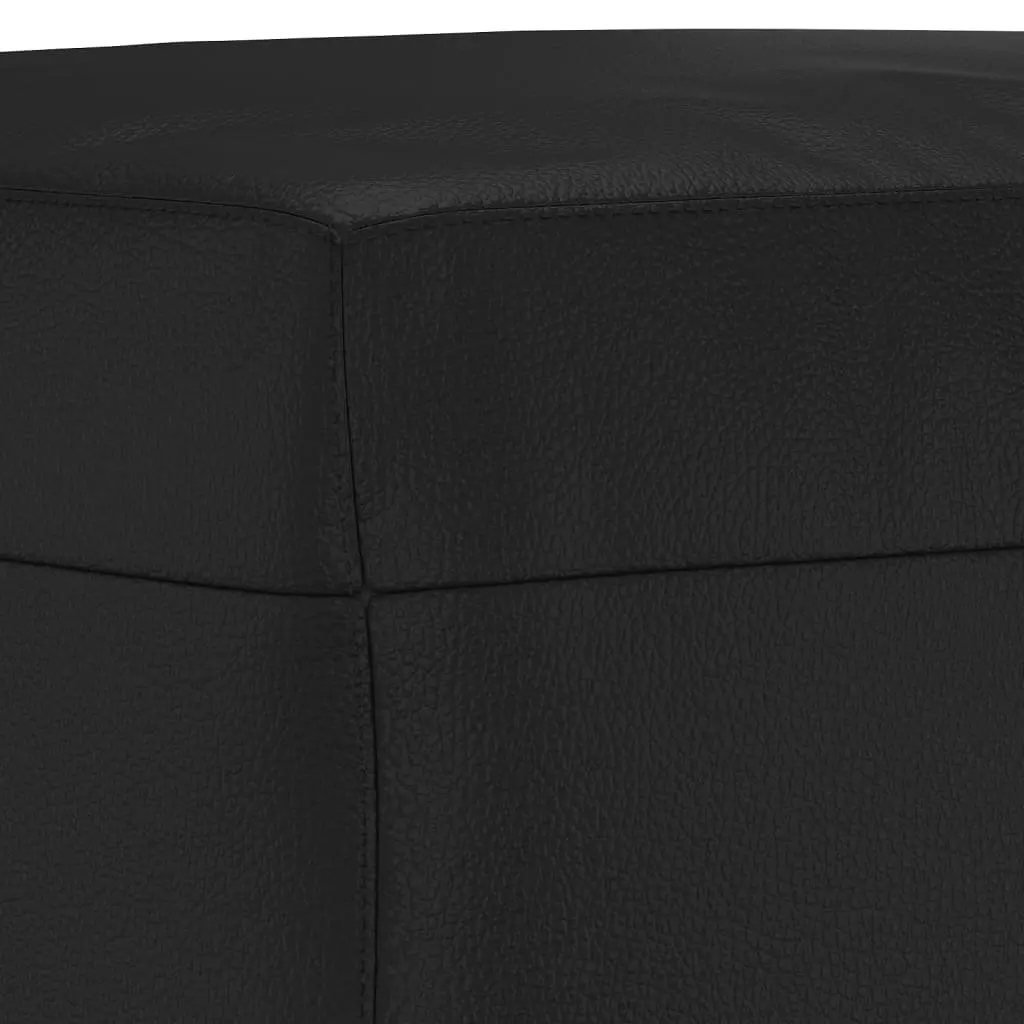 3 Piece Sofa Set Black Faux Leather Lounge Suite with Throw Pillows Footstool