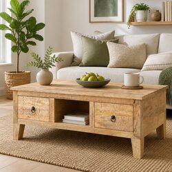 Coffee Table with Storage Drawers in Solid Mango Wood