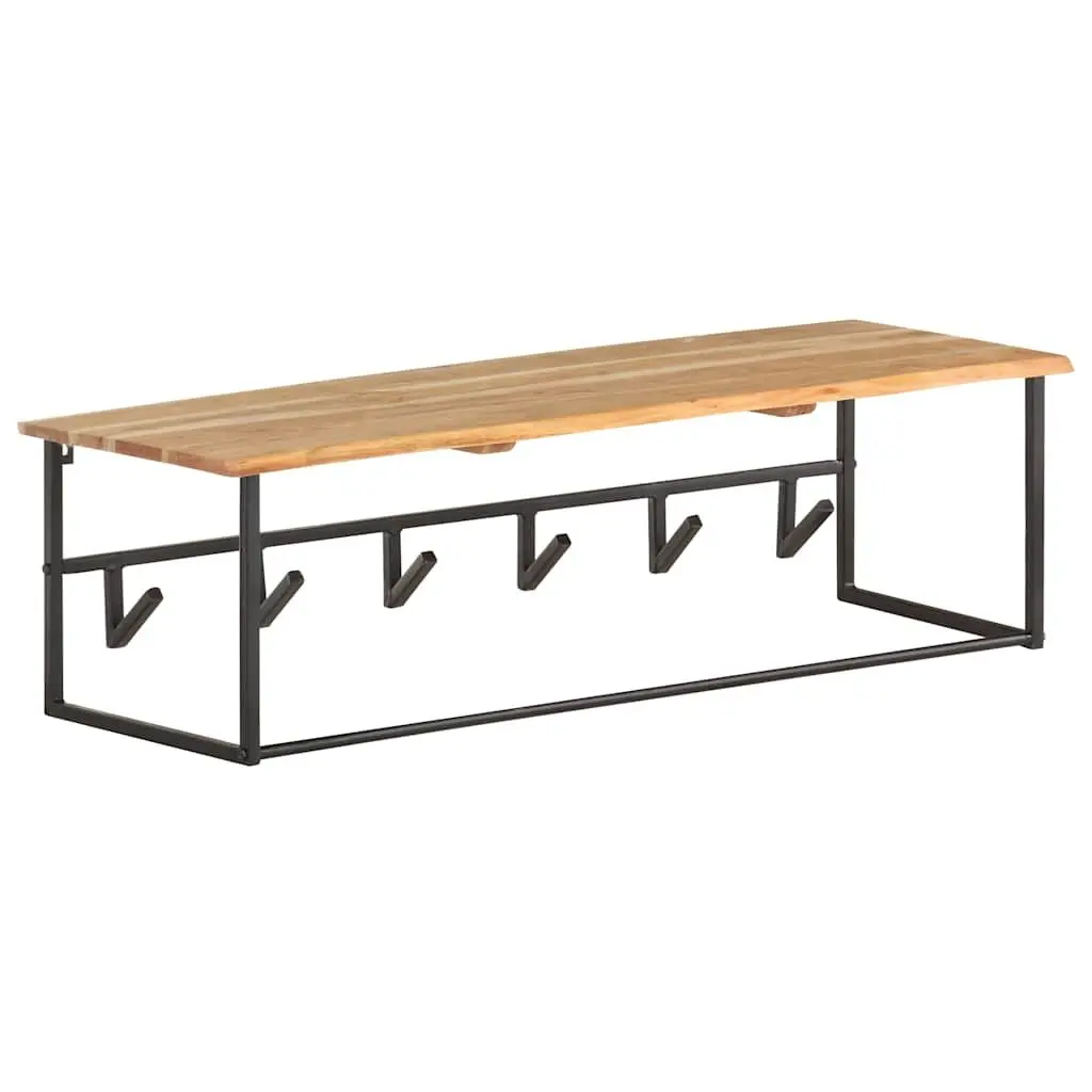 Wooden Peg Coat Rack Wall Mount Shelf with 6 Hooks Organizer Brown