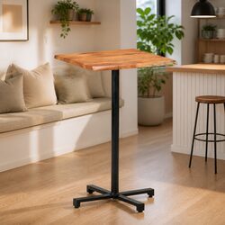 60x60x110cm Bar Table in Solid Acacia Wood with Iron Base