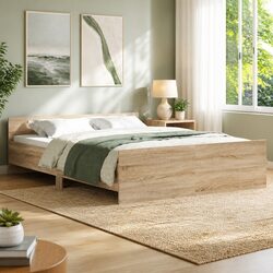 135x190 cm Engineered Wood Bed Frame in Sonoma Oak Brown