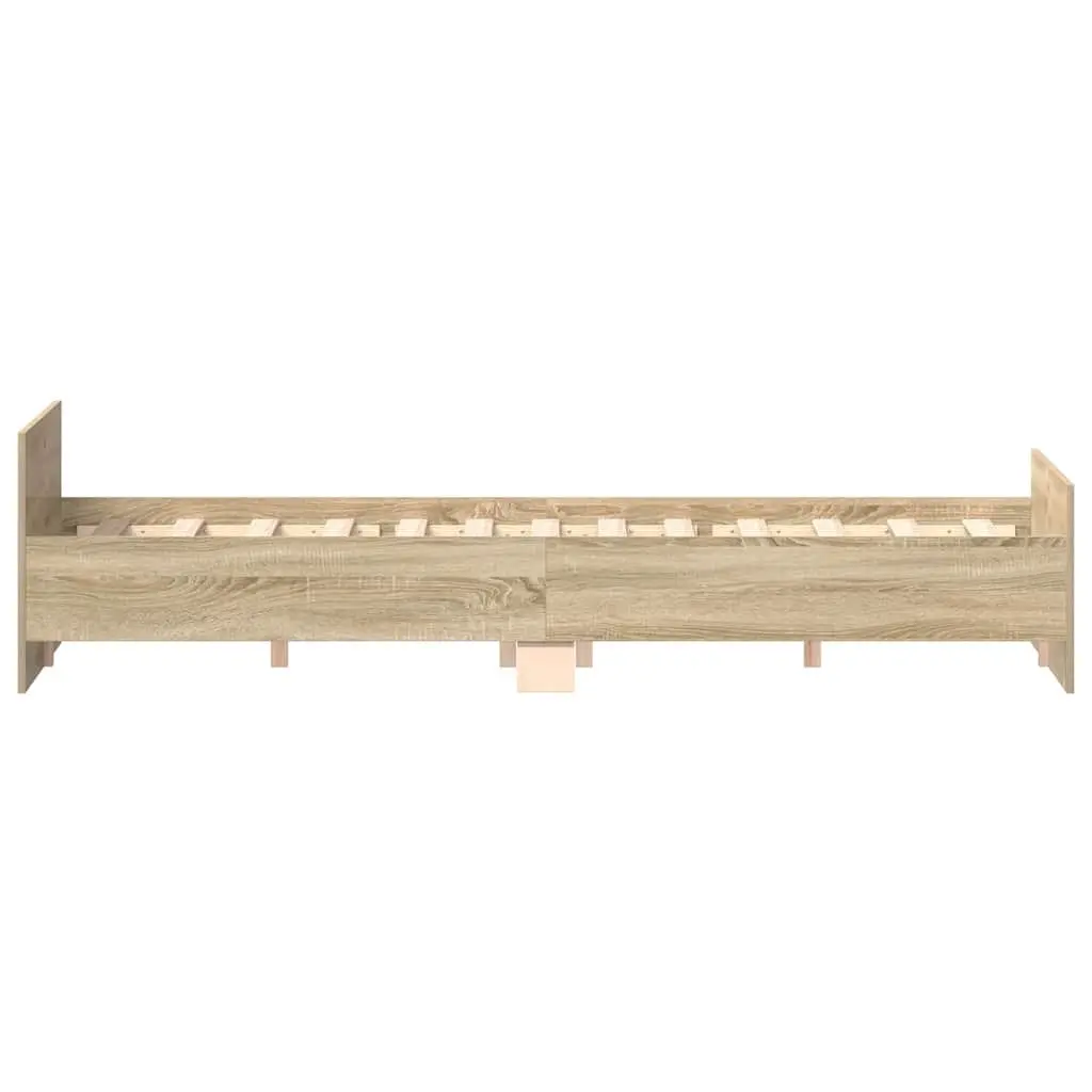 Bed Frame 135x190 cm Sonoma Oak Brown Engineered Wood Headboard Footboard Slats