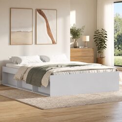 150x200 cm White Bed Frame with Engineered Wood Construction