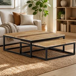 Nesting Coffee Tables Set of 2 in Brown Mango Wood