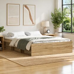 Brown Wooden Queen Bed Frame with Storage Compartments