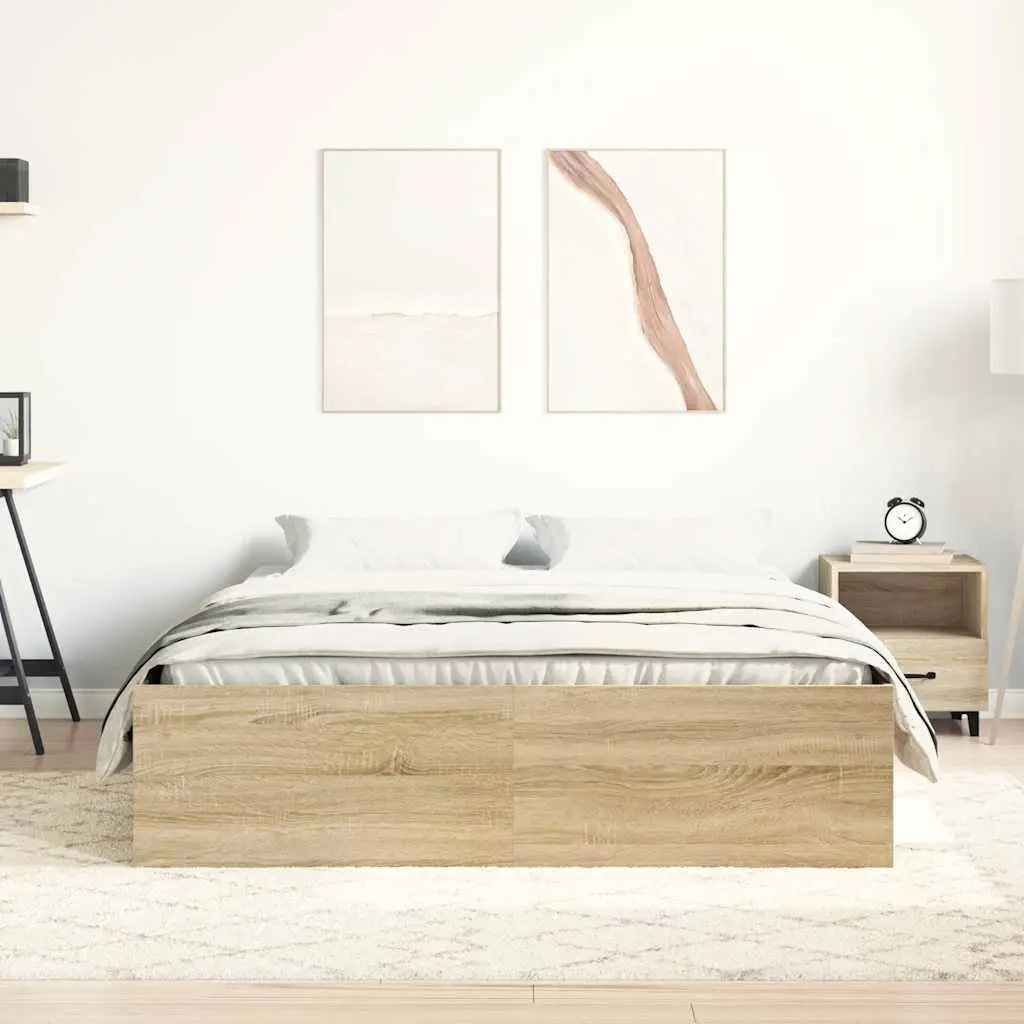 Bed Frame Storage Queen Size Brown Wooden