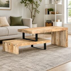 2-Piece Coffee Table Set With Solid Mango Wood Construction