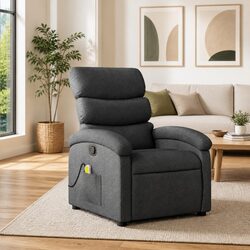 Manual Recline Dark Grey Fabric Massage Recliner Chair