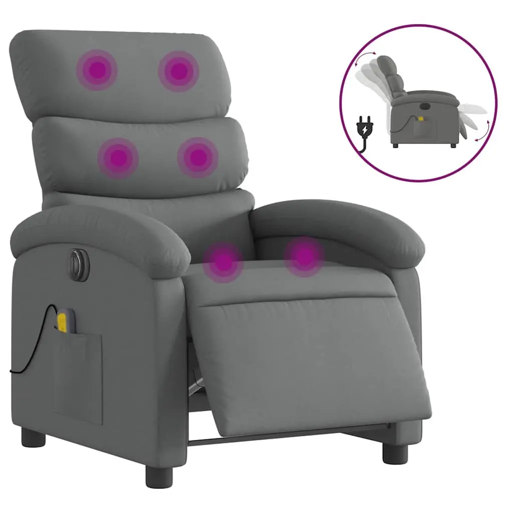 Electric Recliner Chair Adjustable Grey Fabric Armchair with Massage Function and Footrest