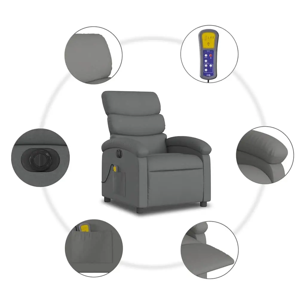 Electric Recliner Chair Adjustable Grey Fabric Armchair with Massage Function and Footrest